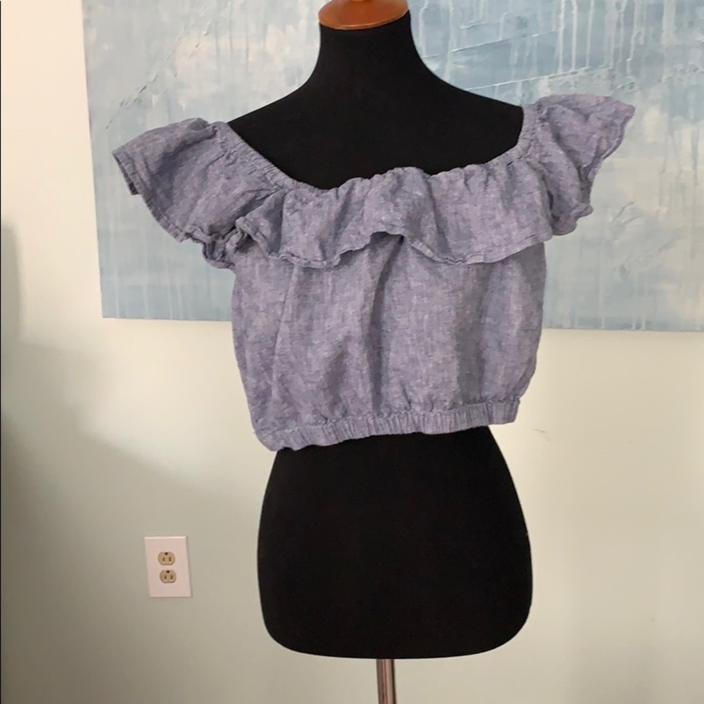 Express Off The Shoulder Denim Crop Top